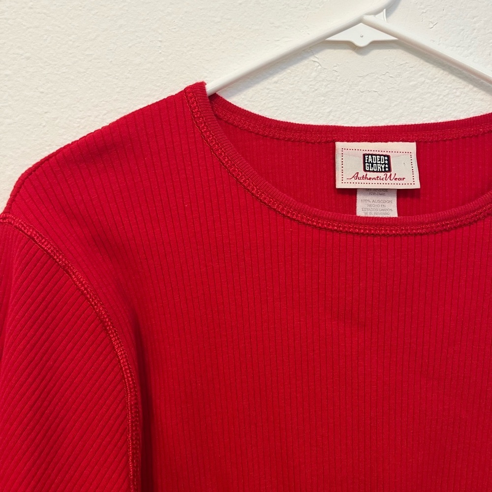 Vintage Faded Glory Women's Ribbed Red Long Sleeve Shirt Cotton